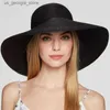 Wide Brim Hats Bucket Hats Summer Solid Color Fashion Rhinestone 14cm Extra Large Sun Hat Womens Beach Sun Hat Str Tourism Folding UV Panama Wholesale Y240320