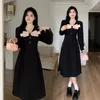 Casual Dresses QW Large Size Women's Clothing Design Sense Niche French Autumn And Winter Fat Girl Chic Flab Hiding Skimming Small Black