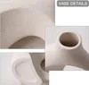 Ensemble de vase en céramique blanc de 2 pour décoration intérieure moderne Boho Donut Vases Nordic minimaliste Vase décorative 240401