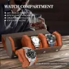 Étuis Boîtier de montre pour hommes 3 fentes rouleau de montre étui de voyage organisateur de rangement affichage accessoire fait à la main bijoux portables boîte ronde cadeau
