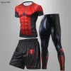 Ensembles de costumes de Sport de super-héros pour hommes, chemises et pantalons de Compression, MMA Rashguard, boxe Muay Thai Kickboxing, Shorts de Fitness, vêtements de Sport