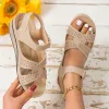 Stövlar Lätt kvinnors kilar Sandaler Summer Cross Strap Med Heels Sandles Woman Nonslip Platform Gladiator Shoes Plus Size 43