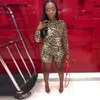 OMSJ High Quality Autumn Winter Bodycon Playsuits Fitness Casual Biker Jumpsuits Long Sleeve Leopard Print Stretch Rompers 240306