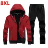 Men's Tracksuits Large Size 7X 6XL 8XL Men Zipper Male Hooded Suit CoolLarge Hood Mens Tracksuit Leisure Sporting Set