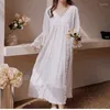 Vrouwen Nachtkleding Sexy Effen Kleur V-hals Lange Kanten Nachtjapon Vrouwen Lente Paleis Stijl Sleepshirts Dunne Mouwen Prinses Pyjama