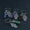 Chakra Hexagone Prisme Pierre Naturelle Porte-clés Porte-clés Fatima Palm Charm Améthyste Rose Quartz Oeil de Tigre Vert Aventurine Suspendus Bijoux