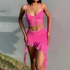 Sukienki robocze Panie plaż Słodka sukienka osobowości Zestaw Letni kolor regulowany cienki pasek na ramię Asymetryczna spódnica z frędzlami