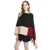 Scarves Women Spring Autumn Shawl Lady Knitted Two Way Wrap Contrast Color Tassel Pullover Loose Sweater Fall Winter Woolen Yarn Poncho