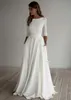 2021 A-line Crepe Skromna suknia ślubna Długie rękawy Pockest Siek