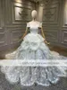 Vestido de novia de encaje floral de lujo 3D fuera del hombro