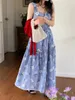 Vestidos casuales Alien Kitty Blue Sweet Flowers Chaleco Maxi Vestido Mujeres Rayas Chic 2024 Verano Cuello cuadrado Slim Princess Holiday