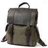 Backpack Fashion Leather Canvas Men School Bag Military Women Rucksack Male Knapsack Mochila