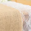 Tabela stołowa Jute Jute Burlap Lace Hessian biegacz 45 x 280 cm vintage imprezowy imprezę na akcesoria weselne