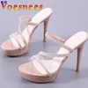 Robe chaussures transparent sexy talons chaîne un mot plate-forme pantoufles marche spectacle all-match femmes doux mariage mince sandales hautes1xqb h240321