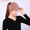 Cappelli Sciarpe Set Berretti invernali da donna in cotone lavorato a maglia con coda di cavallo lana lavorata a maglia nera rosa tinta unita autunnale per donnaC24319