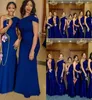 2020 Azul Royal Um Ombro Sereia Vestidos de Dama de Honra Sweep Train Simples País Africano Casamento Convidado Vestidos de Dama de Honra Dress4836851