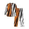 Men's Sleepwear Pajamas Men Tiger Stripes Leisure Two Tone Print 2 Pieces Retro Pajama Sets Long Sleeves Trendy Oversize Home Suit