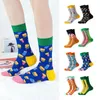 Women Socks 1 Pair Cotton Harajuku Unisex Street Skateboard Happy Fruit Apple Pear Banana Lemon Cherry Funny Girls Sox Gift