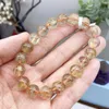 Bracelets à maillons 10MM Bracelet à quartz rutilé doré naturel pour femmes, beau cristal coloré, énergie de guérison, bijoux en pierres précieuses à la mode