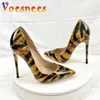 Dress Shoes 2023 New Leopard Pattern Lacquer Leather High Heels Plus Size Sexy Pointed Fine Heel Womens 12CM Fashionable Party Pumps H24032502