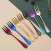 Forks 2/4/6pcs Parçalar Altın Meyve Çatal Paslanmaz Çelik Kahve Çay Seti Dondurma Kek Tatlısı Mini Öğleden Sonra Parti Siyah