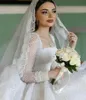 Dubai Ball Suknia Long Rleeves Suknia ślubna 2024 Square kołnierz luksusowe saudyjskie arabskie cekiny ślubne suknie ślubne zamiatanie pociąg vestidos de novias