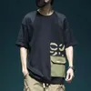 Verão masculino manga curta carta impressa camiseta com bolso de carga casual algodão o-pescoço topos y2k streetwear camisetas de grandes dimensões 240313