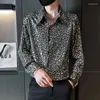 Men's Casual Shirts Fashion Glossy Leopard Print Shirt Men Long Sleeve Social Nightclub Banquet Stage Performance Costumes 2024