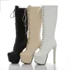 Botas de botas joelho botas altas plataforma feminina salto de luxo sexy laceup preto white feminino alto fetiche de inverno sapatos grandes tamanho grande