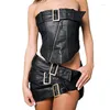 Work Dresses Sexy Zipper Tube Top Belt Patchwork Slim Mini Skirt Two Piece Set Punk Style Leather Dress Sets Women Fashion