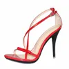 Klädskor shuzumiao kvinnor sandaler tofflor populära mode mules sexiga kvinnliga röda höga klackar 11 cm toffel stilettos h240321ftergifm