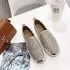 Sapatos casuais marca europeia moda alpercatas mulher couro trepadeiras apartamentos senhoras mocassins cristal 2024 jum7