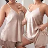 Tamanho grande 3xl-5xl mulheres pijamas terno nightwear com decote em v cinta camisola conjunto verão sexy pijamas solto lounge wear com shorts 240308