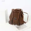 Atacado varejo marca moda bolsas de couro fosco saco outono novo dign couro borla balde ombro único crossbody