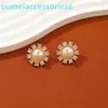 Branddesigner Western Empress Dowagerearring Stud 925 Silver Needle Inlaid with Light Grade Copper Plated 18k Gold Round Pearl Earrings