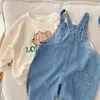 Autumn Children Denim Jumpsuit Toddler Kid Boy Girl Pocket Loose Suspender Long Pant Jeans Fashion Overalls Clothes 17Years 240307