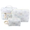 Cosmetic Bags 3Pcs Zipper Pouch Large Cotton Toiletry Bag Cute Floral Makeup Organizer Storage Quilted For Women And Girls