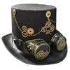 Berets Victorian Steampunk Top Hat مع نظارات صغيرة قوطية للرجال للرجال F0S4