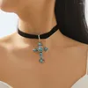 Choker Gothic Punk Stijl Kruis Damesketting Overdreven Luxe Stof Riem Club Party Kraag Sleutelbeenketting Voor Dames Sieraden