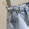 Jeans femininos de cintura alta bud denim shorts soltos verão all-match fino encaracolado a linha calças largas tendência