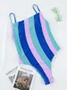 ملابس السباحة للسيدات miyouj string swimsuit مثير قطعة واحدة دعاوى مخططة طباعة ملابس بيتش نساء الصيف الاستحمام 2024