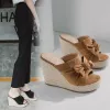 Slippers Trendy straw ultraheeled sandals and slippers in Europe and America suede wear flip flops bow open toe ladies sandals plus size