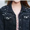 WH046 Fashion Custom Denim Jacket Kvinnor Pearl Jean Jackets pärlor korta denimrock kvinnor