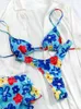 Women's Swimwear Rinabe T-shaped bikini bandage swimsuit womens Biquini floral print swimsuit womens swimsuit Bandeau bikini set J240319