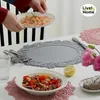 45CM Silicone Oval Placemat Flower Embossed Large Lace Tablemat Non-Slip Korea Platter Mat Dining Dinner Tableware Cup Coasters 240315