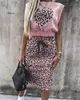 Womens midi kjolar kostym leopard randig sommar ärmlös skördetopp thshirts sätter casual dragstring dam kjol kostymer 240228