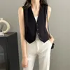 Chalecos de mujer estilo coreano elegante ocio retro top mujeres con cuello en v sólido suelto primavera verano abrigos cortos oficina dama simple todo fósforo