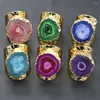 Cluster Rings Fashion Multicolor Raw Stones Sunflower Agates Druzy Quartz Justerbara kvinnor Irregual Gold Color Open Finger Jewelry 4pcs