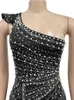 Kricesseen Sexy Crystal Rhinestones Pearls Maxi Dress Women One Shoulder Sleeveless Celebrities Outfits Year Vestidos 240315