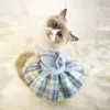 猫の衣装かわいい王女の服秋の編み犬ドレスドッグドレスチワワ春秋の帽子のドレス格子縞のスカート